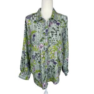 Novica Cotton Gauze Double Layer Button Up Floral Shirt  Sz XL Unique Cottage